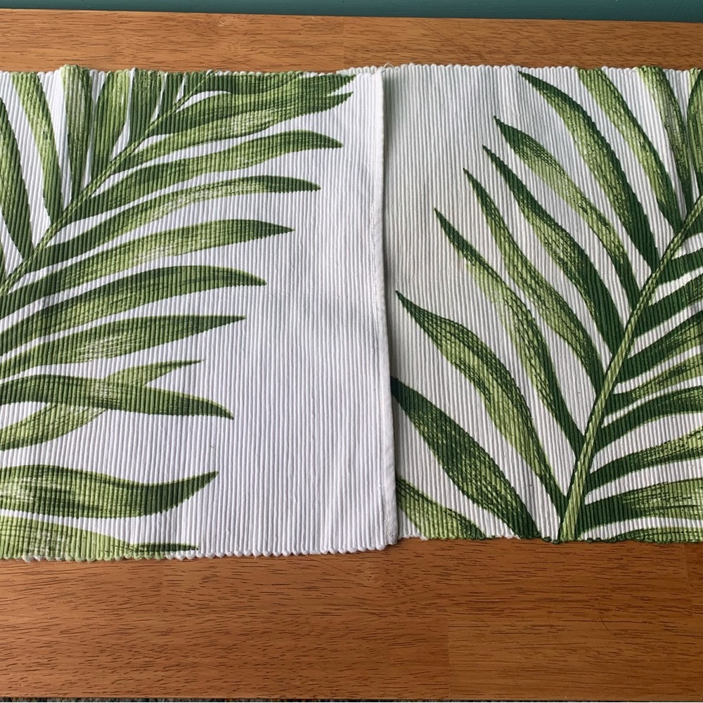 Set of 6 cotton placemats - Tropical patterns green & white